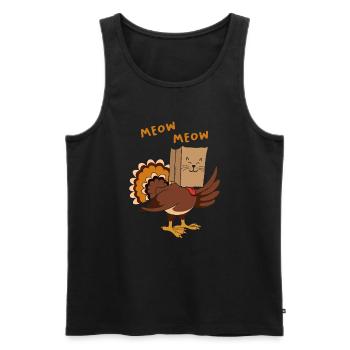 Meow Meow Cat Funny Turkey in Cat Costume - Men's Premium Organic Tank Top - black - Front - AI Model Male 178 light (178cm)