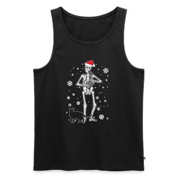 Squelette jouant du saxophone, chat, chapeau de Noël - Débardeur bio Premium Homme - noir - Devant - AI Model Male 178 light (178cm)