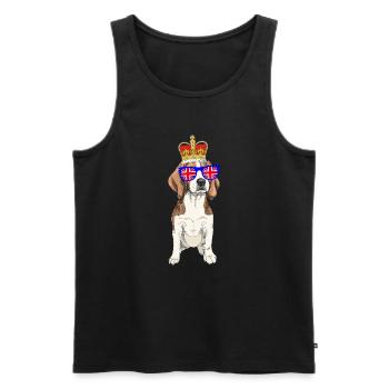 Beagle Dog Reine Elizabeth II Couronne britannique - Débardeur bio Premium Homme - noir - Devant - AI Model Male 178 light (178cm)
