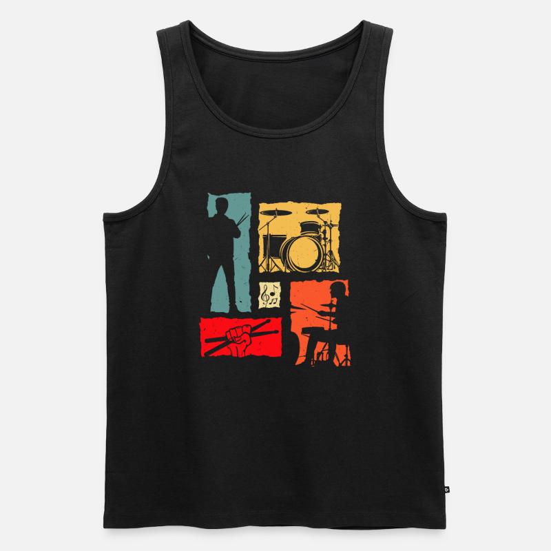 Drums Retro Drummer Vintage Drum Player - Männer Premium Bio Tank Top - Schwarz