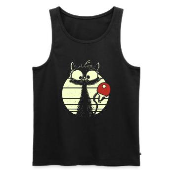 Chat joueur de tennis de table - Débardeur bio Premium Homme - noir - Devant - Michal (187cm)