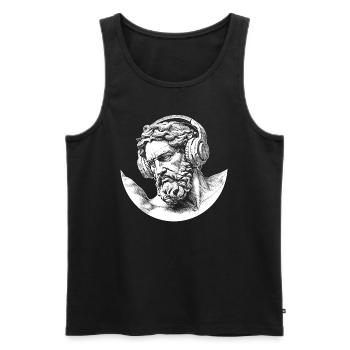 The festival t-shirt with divine rhythm - Men's Premium Organic Tank Top - black - Front - AI Model Male 178 light (178cm)