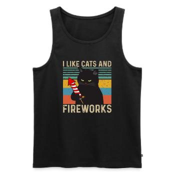 I like Cats and Fireworks - Männer Premium Bio Tank Top - Schwarz - Vorne - AI Model Male 178 light (178cm)