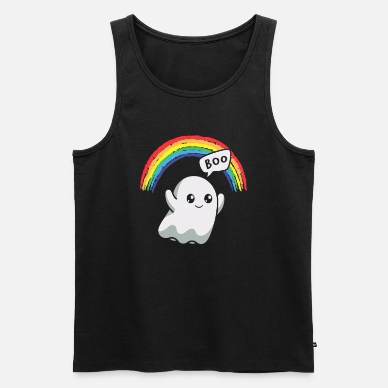 Boo Gespenst Regenbogen Halloween - Männer Premium Bio Tank Top - Schwarz