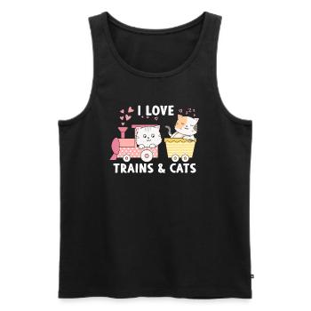 J’aime les trains et les chats - Débardeur bio Premium Homme - noir - Devant - Michal (187cm)
