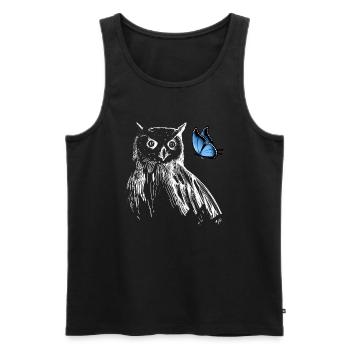 Hibou avec papillon - Débardeur bio Premium Homme - noir - Devant - Michal (187cm)