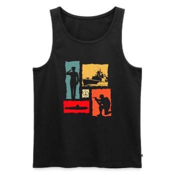 Soldat Rétro - Débardeur bio Premium Homme - noir - Devant - AI Model Male 178 light (178cm)