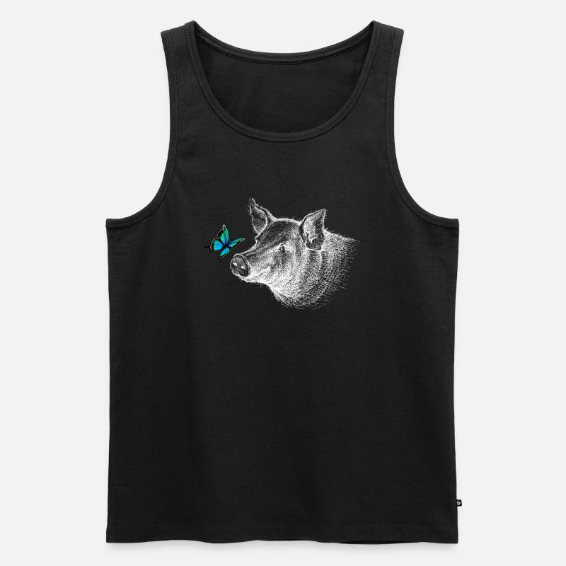 Schwein mit Schmetterling - Männer Premium Bio Tank Top - Schwarz