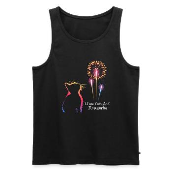 I love Cats and Fireworks - Männer Premium Bio Tank Top - Schwarz - Vorne - AI Model Male 178 light (178cm)