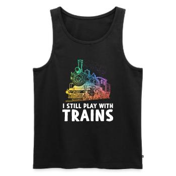I Still Play With Trains - Männer Premium Bio Tank Top - Schwarz - Vorne - Michal (187cm)