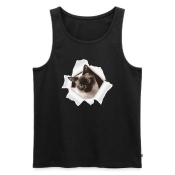 Cute kitten looks out of a hole - Men's Premium Organic Tank Top - black - Front - AI Model Male 178 light (178cm)