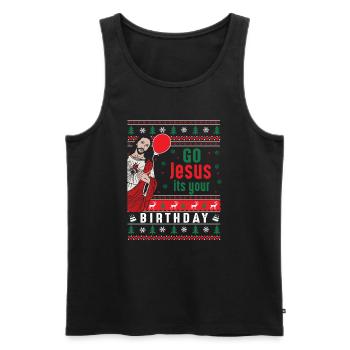 Vas-y, Jésus, c’est ton anniversaire - Débardeur bio Premium Homme - noir - Devant - Michal (187cm)