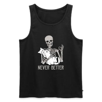 Never Better Skeleton Holding Cat - Männer Premium Bio Tank Top - Schwarz - Vorne - Michal (187cm)