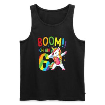 Anniversaire Dabbing Licorne 6 ans Boom J’ai 6 ans - Débardeur bio Premium Homme - noir - Devant - Michal (187cm)