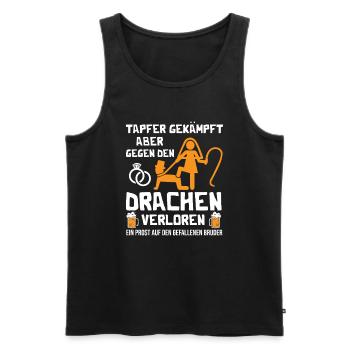 Tapfer gekämpft aber gegen den Drachen verloren - Männer Premium Bio Tank Top - Schwarz - Vorne - Michal (187cm)