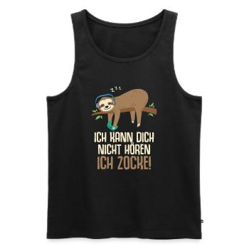 Ich kann dich nicht hören ich zocke Gamer Faultier - Männer Premium Bio Tank Top - Schwarz - Vorne - Michal (187cm)