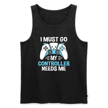 I Must Go My Controller Needs Me Gamer - Männer Premium Bio Tank Top - Schwarz - Vorne - Michal (187cm)