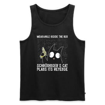 Pendant ce temps, à l’intérieur de la boîte Schrödinger Cat - Débardeur bio Premium Homme - noir - Devant - AI Model Male 178 light (178cm)