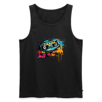 Colorful Cassette 80s 90s Retro Vintage Music - Men's Premium Organic Tank Top - black - Front - Michal (187cm)