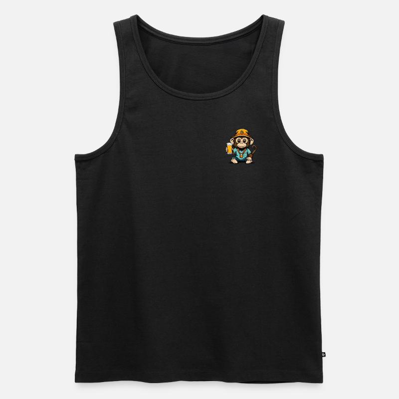 Affe mit Fischerhut und Bier - Männer Premium Bio Tank Top - Schwarz
