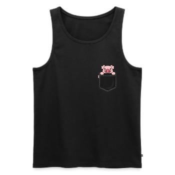 Cute pig in breast pocket piggy gift - Men's Premium Organic Tank Top - black - Front - Michal (187cm)