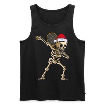 Squelette avec raquette de tennis et chapeau de Noël - Débardeur bio Premium Homme - noir - Devant - AI Model Male 178 light (178cm)