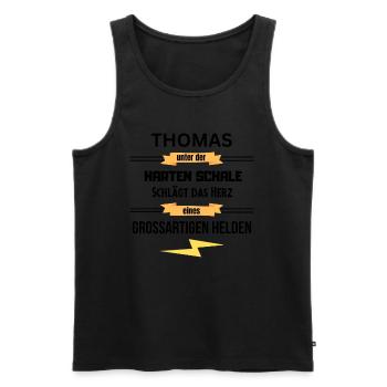 Thomas unter harte Schale eines Großartigen Helden - Männer Premium Bio Tank Top - Schwarz - Vorne - AI Model Male 178 light (178cm)