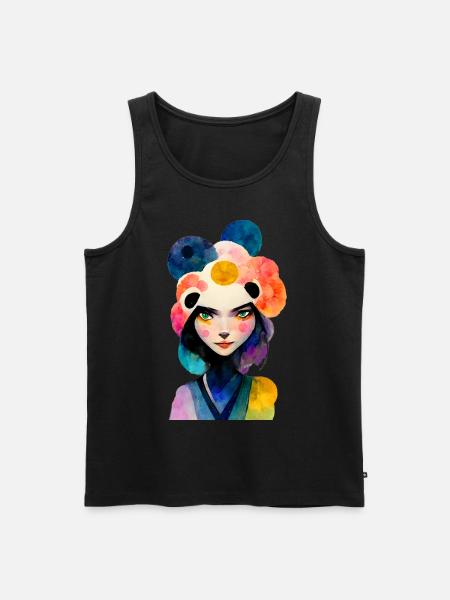 Asian woman in panda look - Men's Premium Organic Tank Top - black