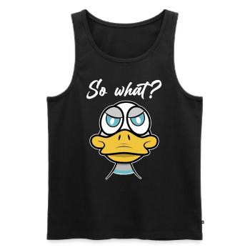 So what? mit Enten-Comic - Männer Premium Bio Tank Top - Schwarz - Vorne - AI Model Male 178 light (178cm)