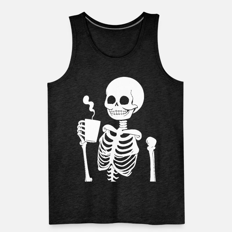 Sarcastic Funny Skeleton Drinking Espresso Coffee Men's Premium Organic Tank Top