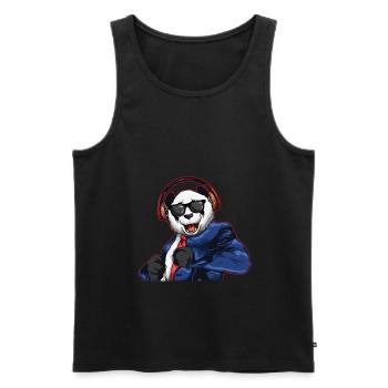DJ Panda Party Hipster Bär feiert mit Kopfhörern - Männer Premium Bio Tank Top - Schwarz - Vorne - AI Model Male 178 light (178cm)