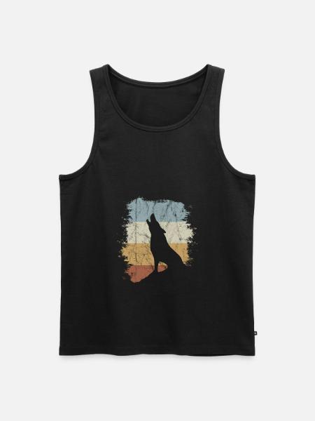 Retro lupo ululante Vintage Oldschool regalo - Canottiera ecologica premium da uomo - nero