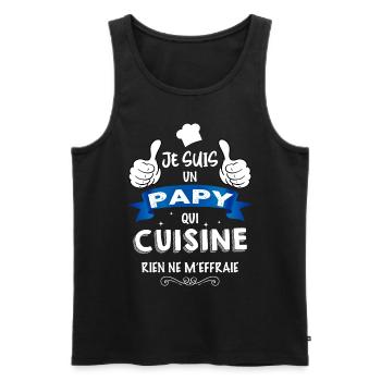 Papy qui cuisine Cadeau Humour Papi Cuisinier - Débardeur bio Premium Homme - noir - Devant - Michal (187cm)