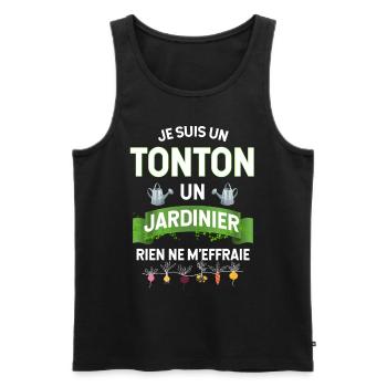 Mon Tonton Jardinier Cadeau Humour Jardin Homme - Débardeur bio Premium Homme - noir - Devant - Michal (187cm)