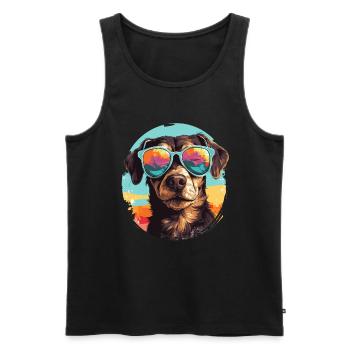 Pop Art Illustration Dog with Sunglasses - Men's Premium Organic Tank Top - black - Front - Michal (187cm)
