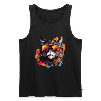Cool Pop Art Cat with Sunglasses Kitty Cat - Men's Premium Organic Tank Top - black - Front - Michal (187cm)