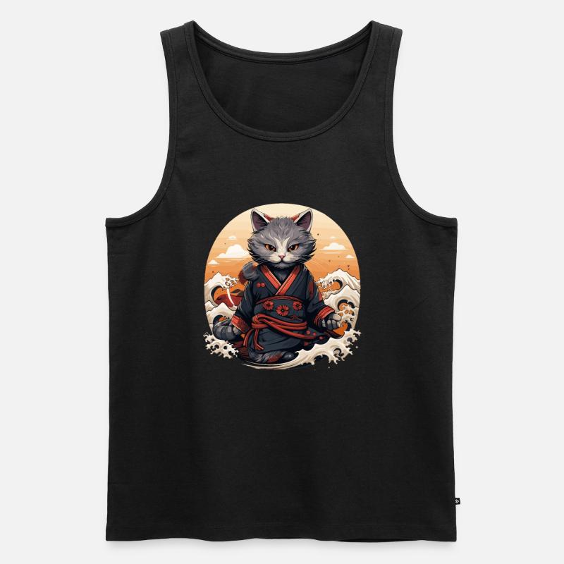 Samurai Cat Cat Ninja Katana Giappone - Canottiera ecologica premium da uomo - nero