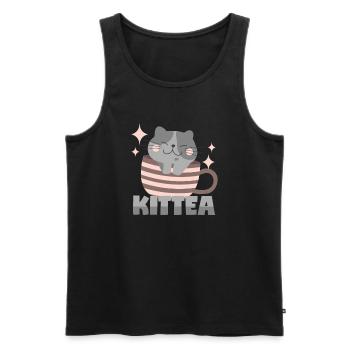 Katze in Teetasse = "Kittea" - Männer Premium Bio Tank Top - Schwarz - Vorne - AI Model Male 178 light (178cm)