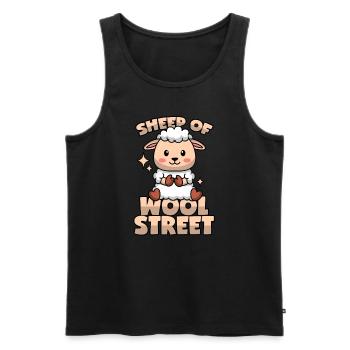 Sheep pun: "Sheep of Wool Street" - Men's Premium Organic Tank Top - black - Front - AI Model Male 178 light (178cm)