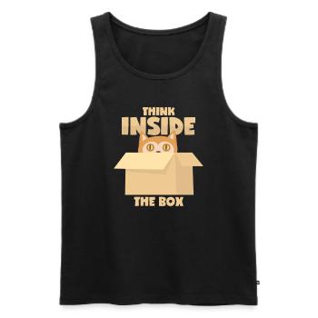 Cat: "Think Inside The Box" - Men's Premium Organic Tank Top - black - Front - Michal (187cm)