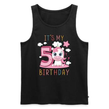 Enfants Anniversaire Garçons Filles 5 ans Licorne - Débardeur bio Premium Homme - noir - Devant - Michal (187cm)