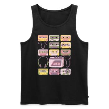 Cassettes - Vintage - Rétro - Enregistreurs - Mixtapes - Débardeur bio Premium Homme - noir - Devant - Michal (187cm)