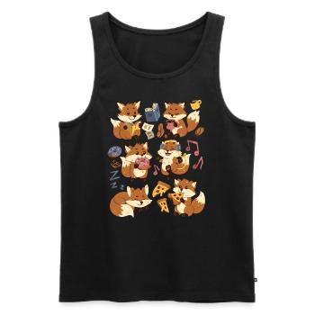 Fuchs: Pizza, Donut, Kaffe, Musik, Buch lesen - Männer Premium Bio Tank Top - Schwarz - Vorne - AI Model Male 178 light (178cm)
