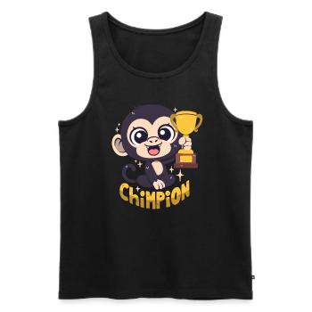 Schimpansen-Champion mit Pokal (Wortwitz) - Männer Premium Bio Tank Top - Schwarz - Vorne - AI Model Male 178 light (178cm)