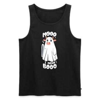 Cow Ghost / Jeu de mots d’Halloween - Débardeur bio Premium Homme - noir - Devant - AI Model Male 178 light (178cm)