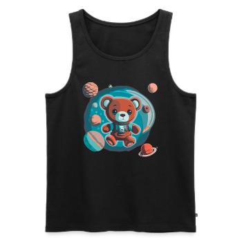 Ours en peluche explorateur de l’espace - Débardeur bio Premium Homme - noir - Devant - AI Model Male 178 light (178cm)