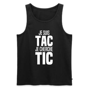 Je Suis TAC Je Cherche TIC - Duo TIC et TAC - Débardeur bio Premium Homme - noir - Devant - AI Model Male 178 light (178cm)