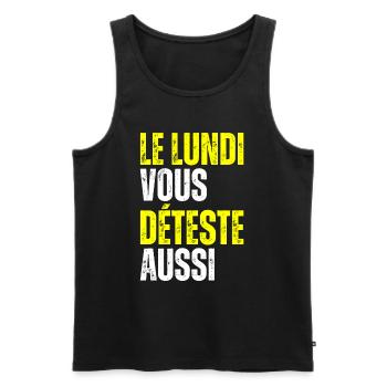 Le Lundi Vous Déteste Aussi J'aime Pas Lundi Matin - Débardeur bio Premium Homme - noir - Devant - AI Model Male 178 light (178cm)