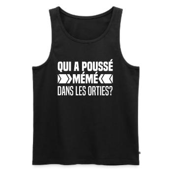 Qui A Poussé Mémé Dans Les Orties Phrase Culte - Débardeur bio Premium Homme - noir - Devant - AI Model Male 178 light (178cm)