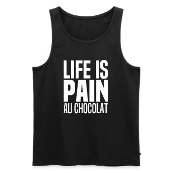 Life Is Pain Au Chocolat Jeu mot Anglais Français - Débardeur bio Premium Homme - noir - Devant - Michal (187cm)